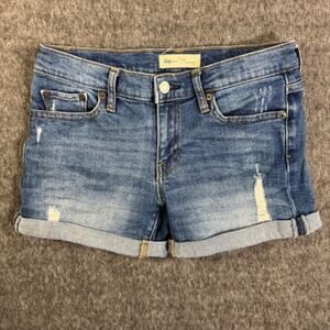 Gap 1969 Denim Shorts Womens 24 Petite Blue Distressed 5"‎ Cuffed Hem